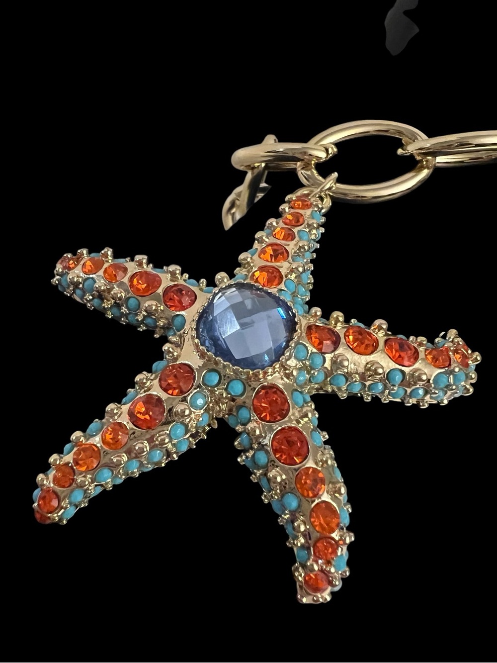 Betsey Johnson Gold-Tone Chain Necklace with Orange & Aqua Starfish Pendant - Picture 5 of 16